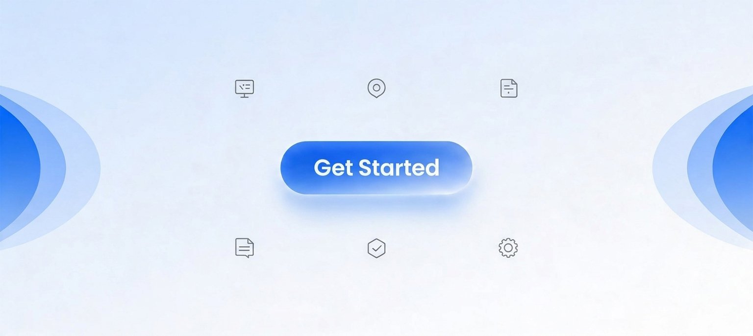 A central blue glassmorphic Get Started button surrounded by minimal workflow icons for documents, SEO, messaging, and security on a soft blue gradient background, illustrating a forty-nine dollar lifetime deal replacing monthly AI tool subscriptions